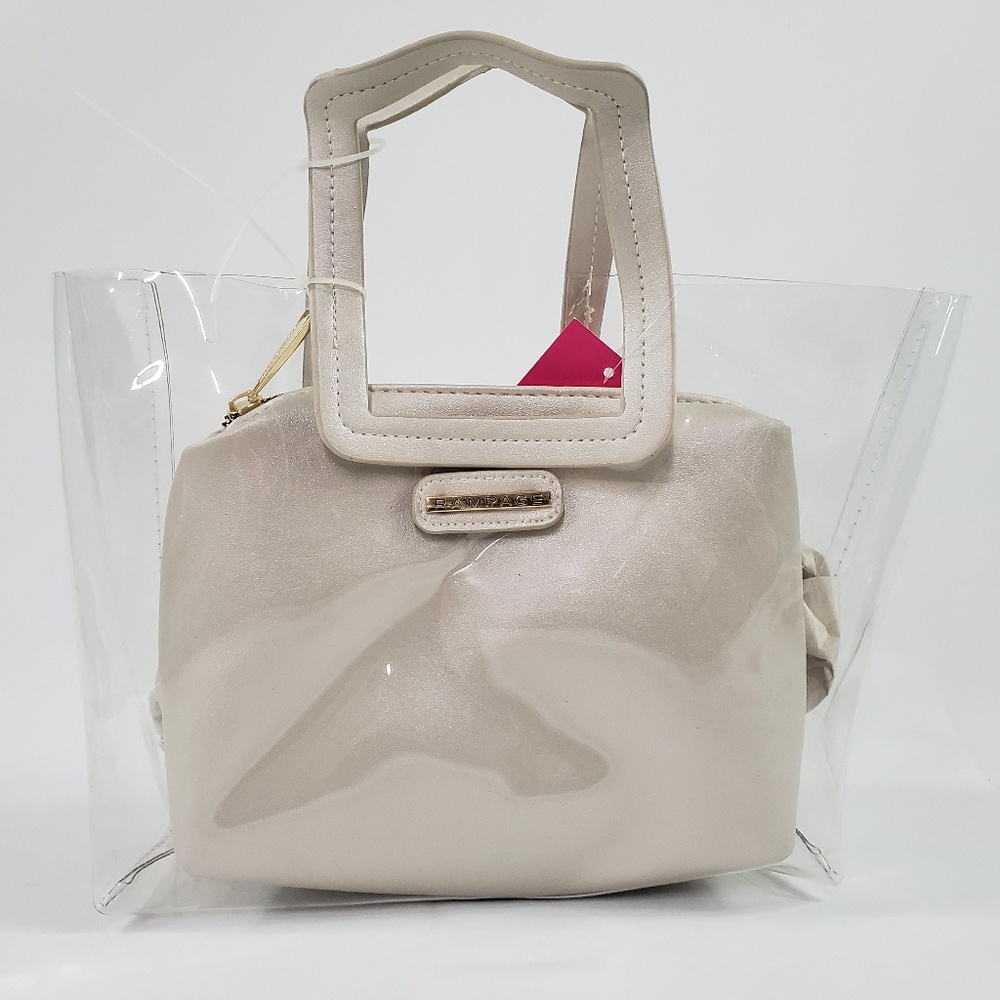 RAMPAGE Clear tote with taupe inner clutch NWT